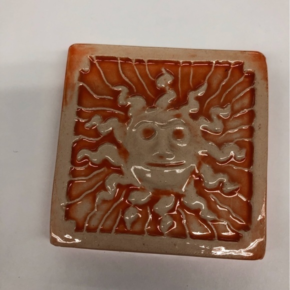 Handmade Ceramic Tile: Red-Orange Sun - Picture 1 of 2